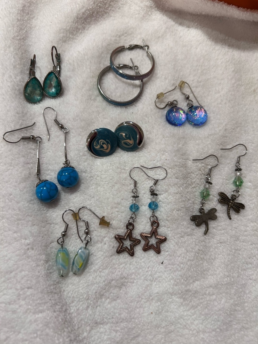 Lot of Assorted Women's Teal & Aqua Tone Dangle Earrings - Mixed Set 8 pairs